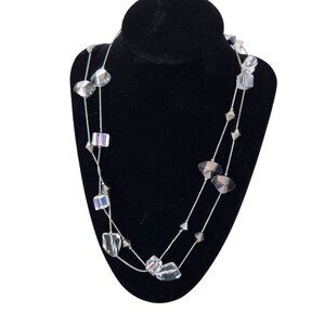 Premier Designs Long Rock Crystal Style Faceted Glass Beads Silver Tone 50" Long